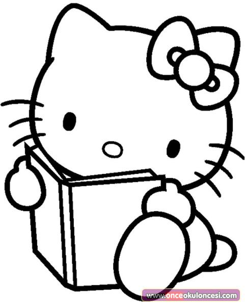 Kitap Okuyan Hello Kitty Boyama Sayfasi